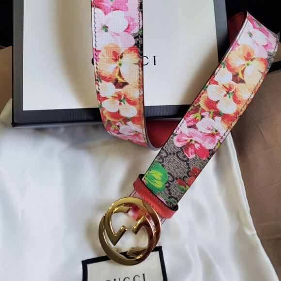 GG Blooms Pink Floral Blossom Belt Gold Buckle - Picture 3 of 8